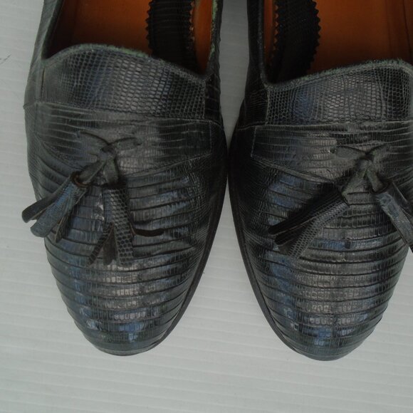 De La Rentis Lizard Leather Tassels Loafers Mens Size 11.5 Slip-On Black - Picture 6 of 8